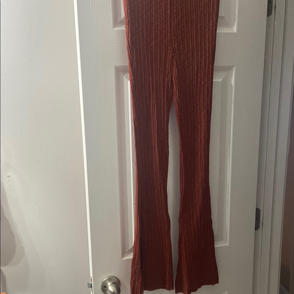 Ribbed Flare Pants in Rust